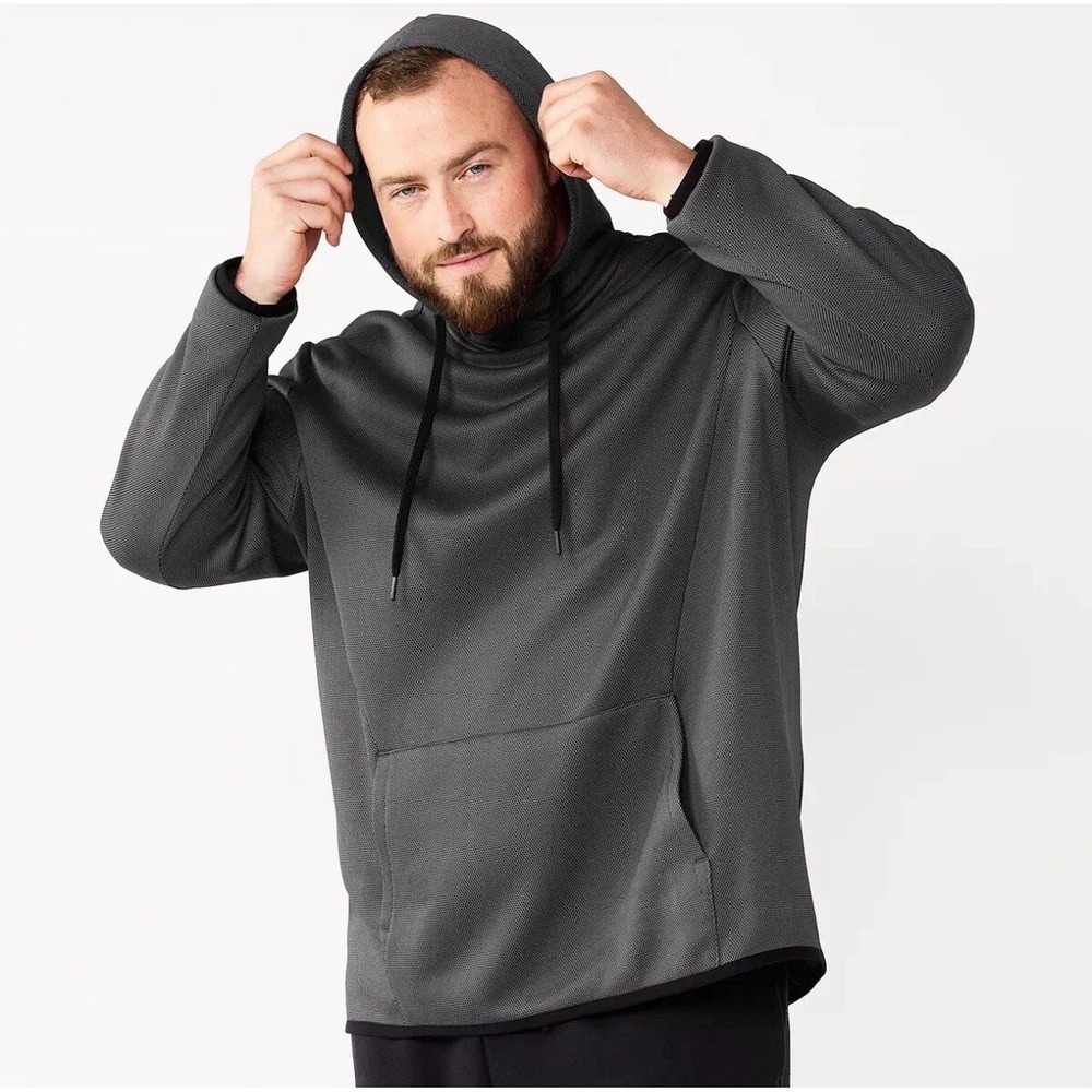Tek Gear Pullover Mens Fleece Hoodie‎ EUC XL Black Hawk Gray 216437
